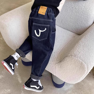 儿童新款原色牛仔裤春秋男童韩版裤子中大童宽松直通裤子童装