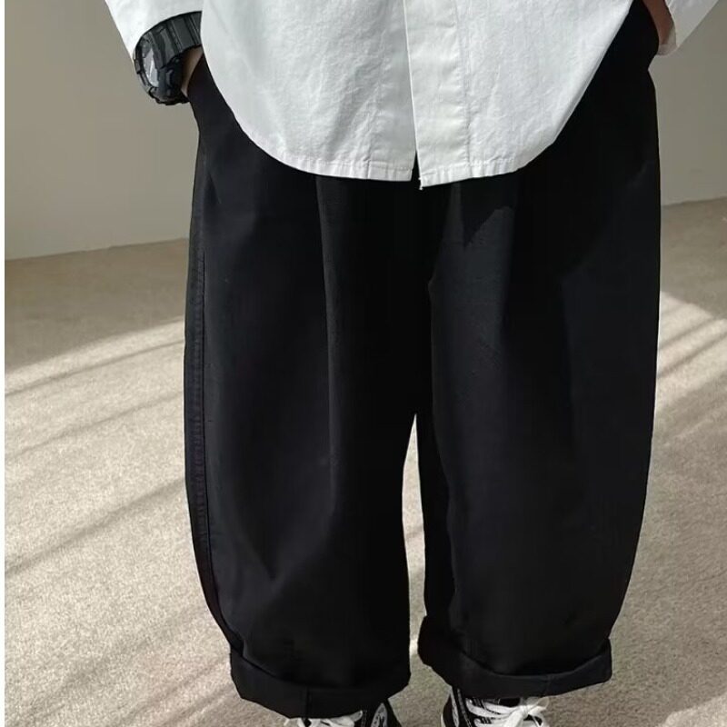 春秋季慵懒童装新款裤子原宿男皮筋腰带休闲ins 文艺九分裤工装裤