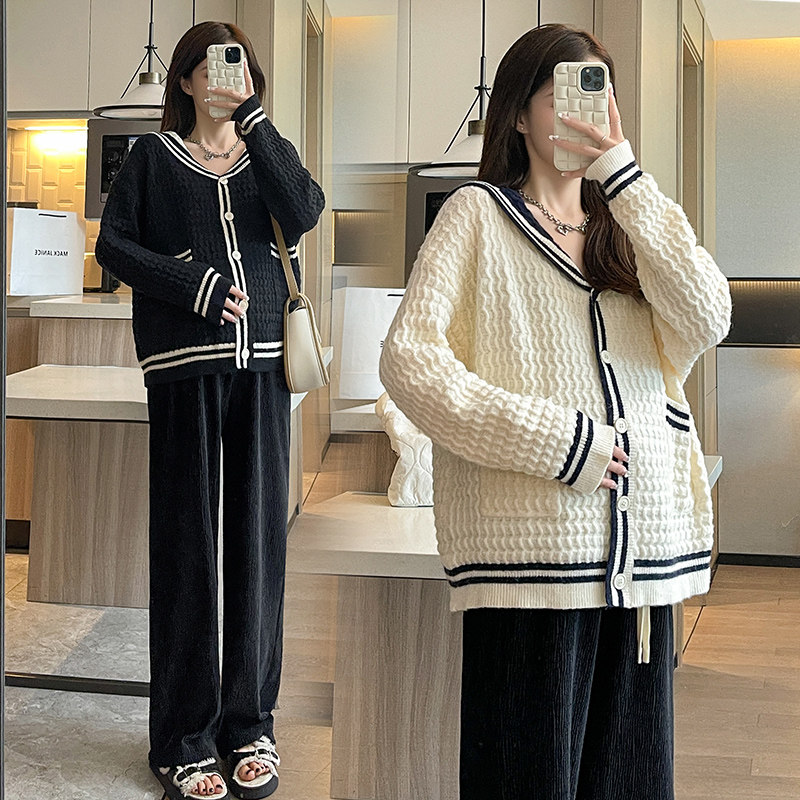 임부복 가을 나들이 패셔너블하고 스타일리시한 봄 가을 스웨터 상의 가을 겨울 나들이 와이드 팬츠 투피스 세트