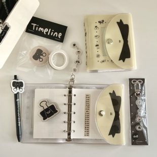 xxkk炫炫酷酷丨原创黑三色小蝴蝶结系列M5手账本胶带圆珠笔夹子挂