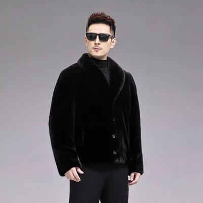 青果领仿水貂毛外套本黑皮草