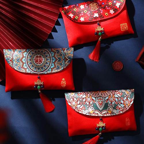 礼福记新款婚礼喜字万元改口结婚红包封个性创意布艺随份子红包袋