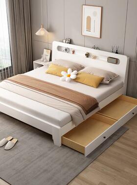 实木板床单人床储物床双人床主卧大床白色出租屋床卧室床简易床