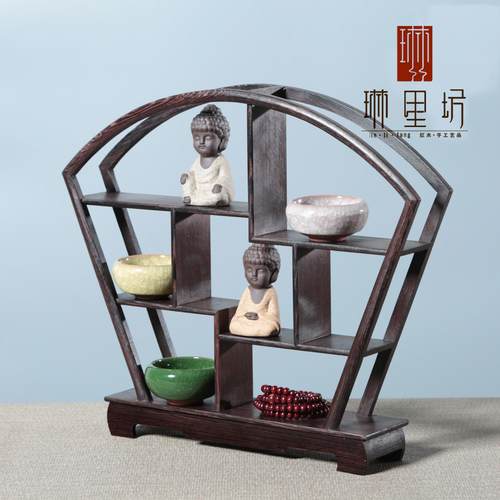 红木工艺品圆形摆件实木红木工艺品多宝阁展示架微型木质小博古架