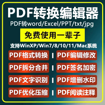 PDF编辑器 PDF转Word软件 修改拆分合并压缩加密阅读 图片转换PDF