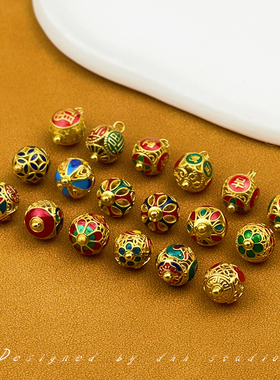 古法烧蓝掐丝珐琅彩镂空圆珠纽扣新中式古风汉服扣子女旗袍装饰扣