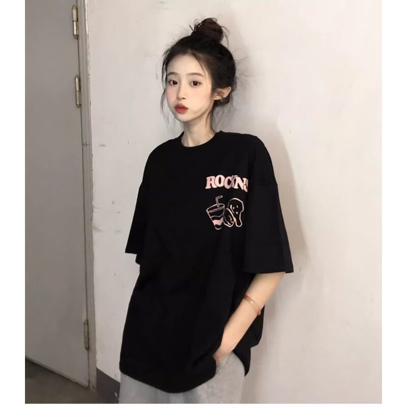 美式复古黑色短袖t恤女夏季ins