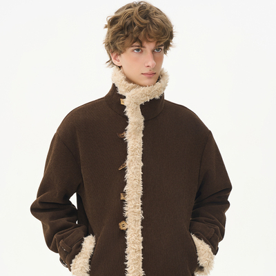 CNEW2025AW【驻自然大使】复古灯芯绒环保羊毛手工椰壳扣保暖外套