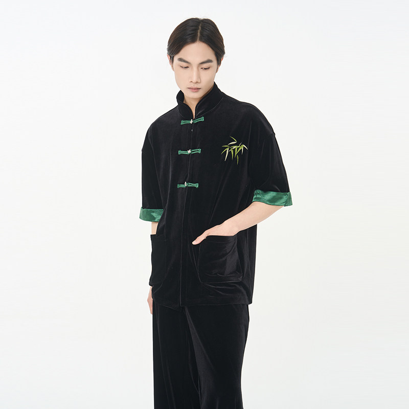 CNEW楚念贰问 24SS新中式跳色金丝绒两色套装 绿色 男女同款,男装,衬衫,淘宝优惠券,粉丝福利购,淘宝优惠卷