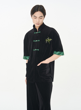 CNEW楚念贰问 24SS新中式跳色金丝绒两色套装 绿色 男女同款