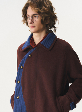 CNEW2025AW【时间褶皱】复古毛呢针织拼接斜襟金属扣短款夹克