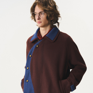 夹克 复古毛呢针织拼接斜襟金属扣短款 CNEW2025AW 时间褶皱