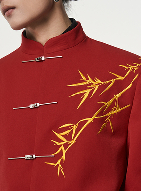 CNEW楚念贰问新中式金竹刺绣立领红色西装