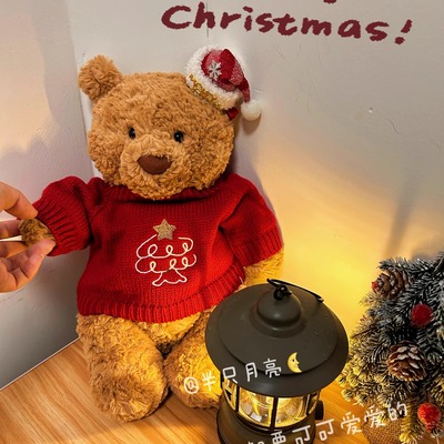 圣诞快乐】jelly&cat36巴塞罗熊圣诞红色毛衣格子背带裤娃衣套装