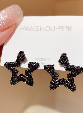 高级感奢华气质黑色星星耳钉女