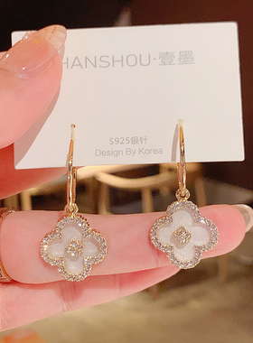 s925幸运草水钻百搭风网红银针