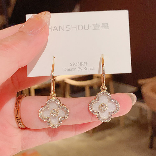s925幸运草水钻百搭风网红银针