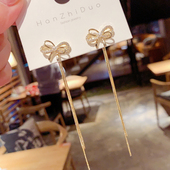 韩国银针锆石蝴蝶结耳钉女简约长款 一款 两戴流苏耳环气质百搭耳饰