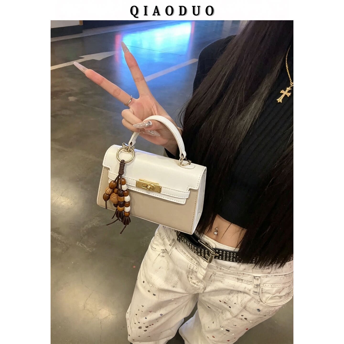 复古迷你麂皮绒凯莉包包女款2026新款轻奢小众高级感百搭单肩斜挎