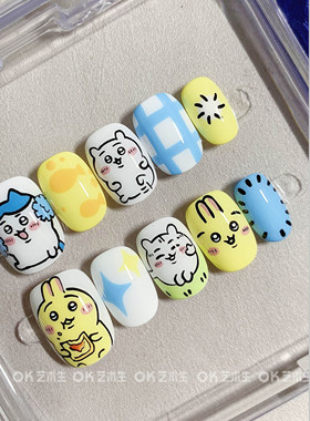小八乌萨奇吉伊丨现货丨OK艺术生暖黄色baby蓝纯手绘可爱穿戴美甲