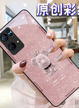 钻石皇冠熊适用OPPOreno8pro+7手机壳65硅胶96findR17钢化玻璃a93