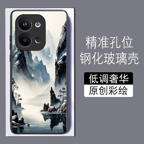 古风山水画适用opporeno9手机壳8pro+真我A976K10X新款7se钢化玻璃a73全包72防摔A57A1pro保护套r17简约GTneo