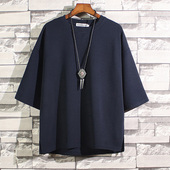 七分袖 学生韩版 潮 T恤男ins宽松五分袖 BL日系复古潮流潮牌纯色短袖