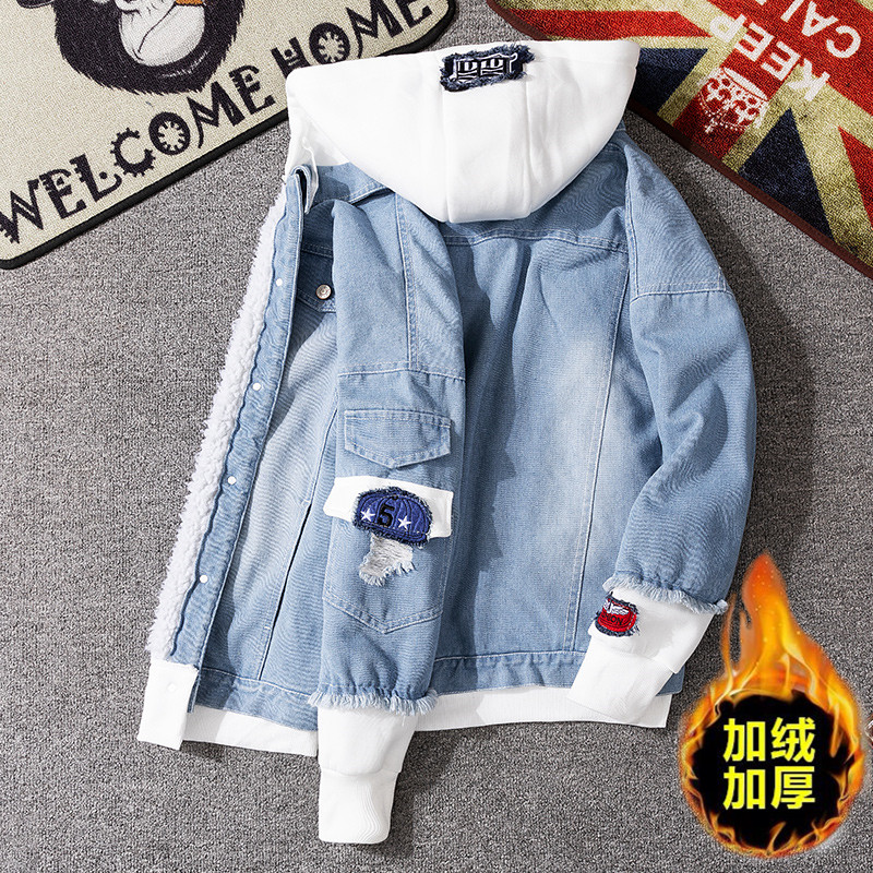 秋冬季加绒加厚学生bf风牛仔外套