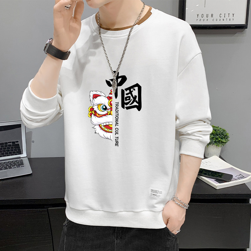 中国风2023新款国潮圆领卫衣男秋季宽松情侣卫衣女爱国长袖T恤ins