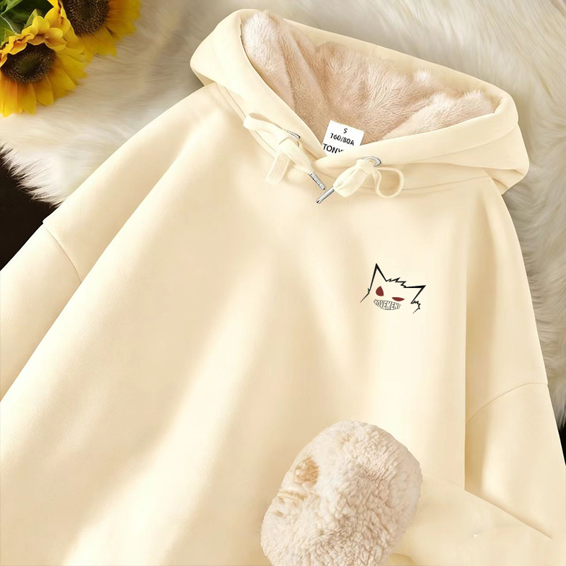 港风男款加绒加厚羊羔绒连帽卫衣男冬季2025新款保暖冬装初中学生