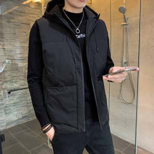 男士马甲连帽秋冬季大码韩版潮流帅气保暖羽绒棉背心加绒加厚外套