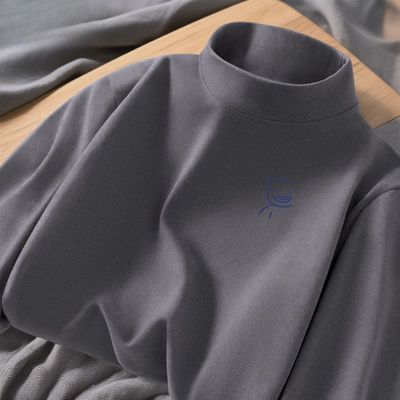 新款潮流双面德绒打底衫男款秋冬磨毛半高领男士保暖帅气内搭t恤