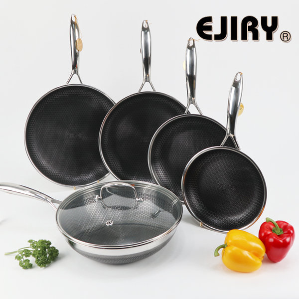 Imported from South Korea EJIRY Honeycomb Stainless Steel Frying Pan Non-stick Smoke-free IH dual-purpose pot with lid and feed shovel