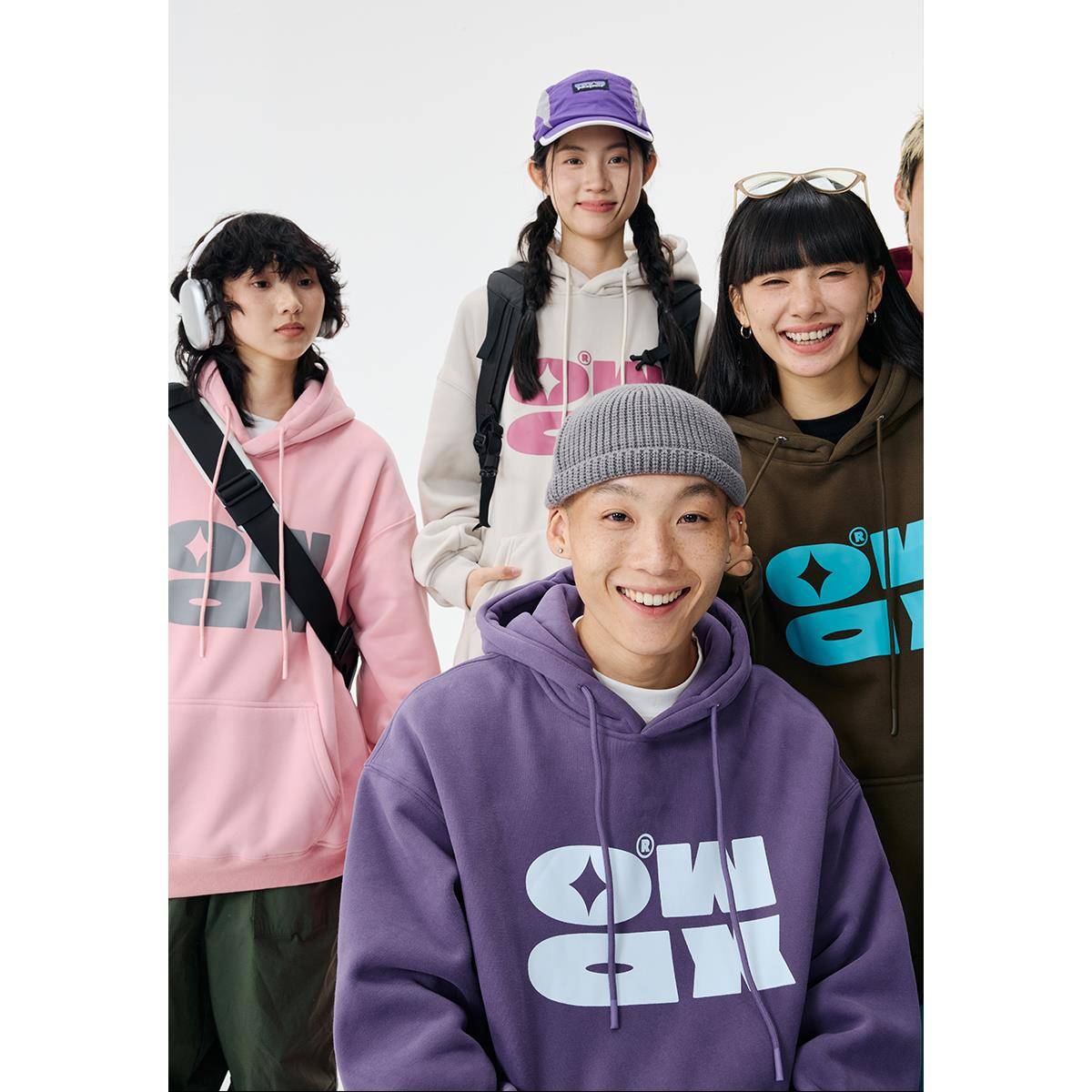 OWOX多巴胺logo印花连帽卫衣女春秋美式宽松慵懒上衣男连帽衫外套