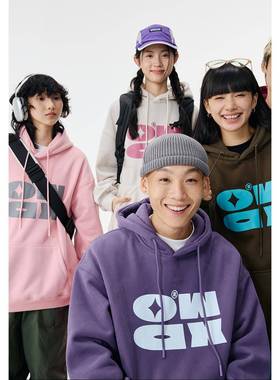 OWOX多巴胺logo印花连帽卫衣女春秋美式宽松慵懒上衣男连帽衫外套