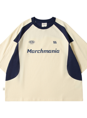 MARCHMANIA 新款球服拼接日系宽松插肩字母印花休闲百搭短袖