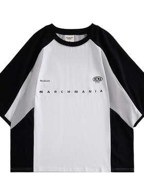 MARCHMANIA 新款黑白宽松日系休闲百搭拼接球服插肩袖