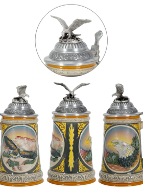 欧式啤酒杯陶瓷浮雕3D德国带盖啤酒杯礼品礼盒包装750毫升