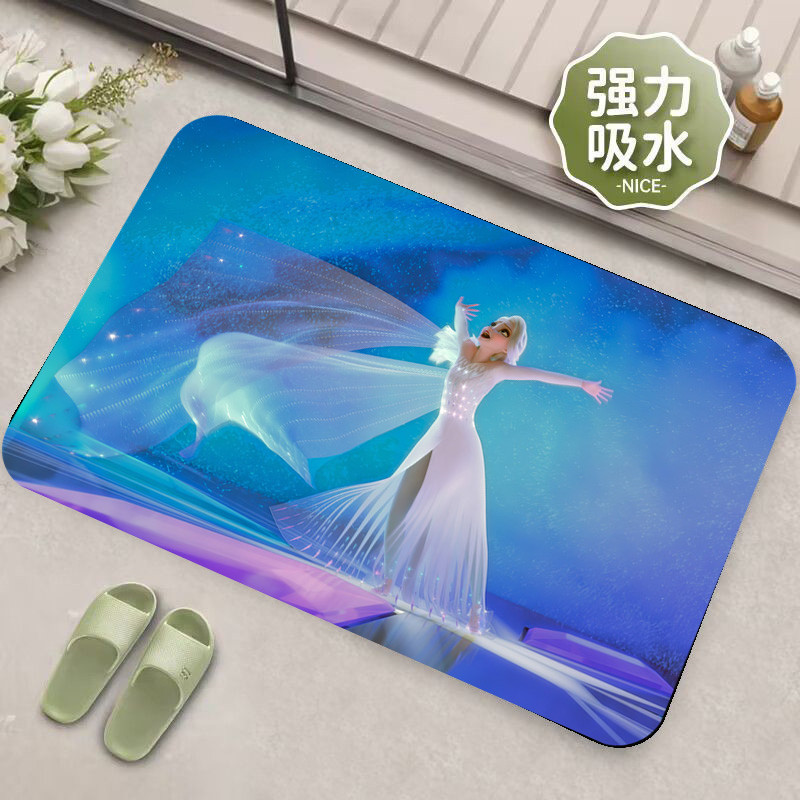 冰雪奇缘2艾莎安娜卡通硅藻泥浴室脚垫速吸水防滑卫生间门口可爱