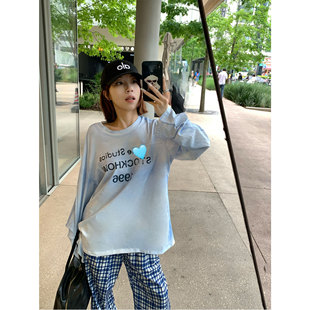 OHIOHI ac 1996雾霾蓝做旧晕染 圆领长袖打底男女同款