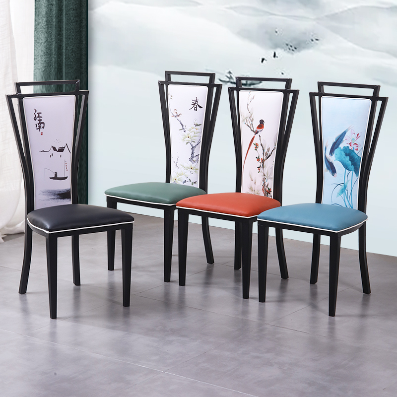 新中式餐椅酒店餐厅饭店包厢现代古典简约铁艺宴会家用高靠背椅子