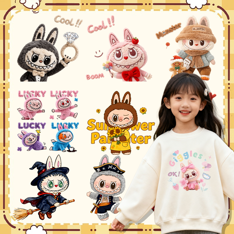 原创labu卡通精灵仿毛绒热转印贴