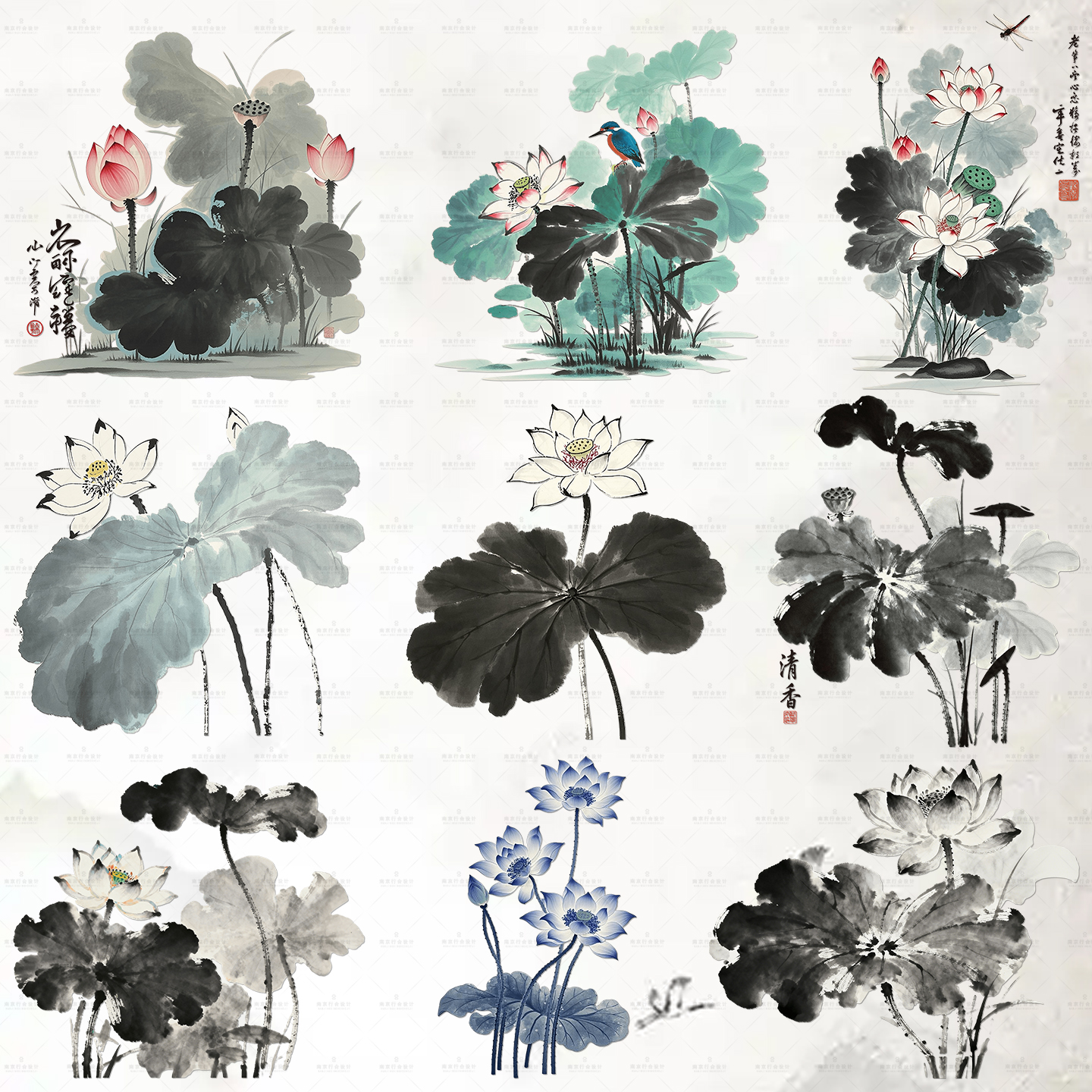 原创热转印中国风水墨荷花烫画贴