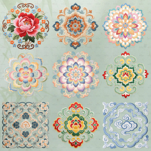 原创新中式仿刺绣民族风烫画