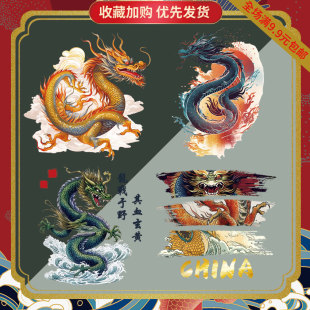 烫画图案新款中国风龙图案原创个性潮流烫印大图男士T恤服装印花