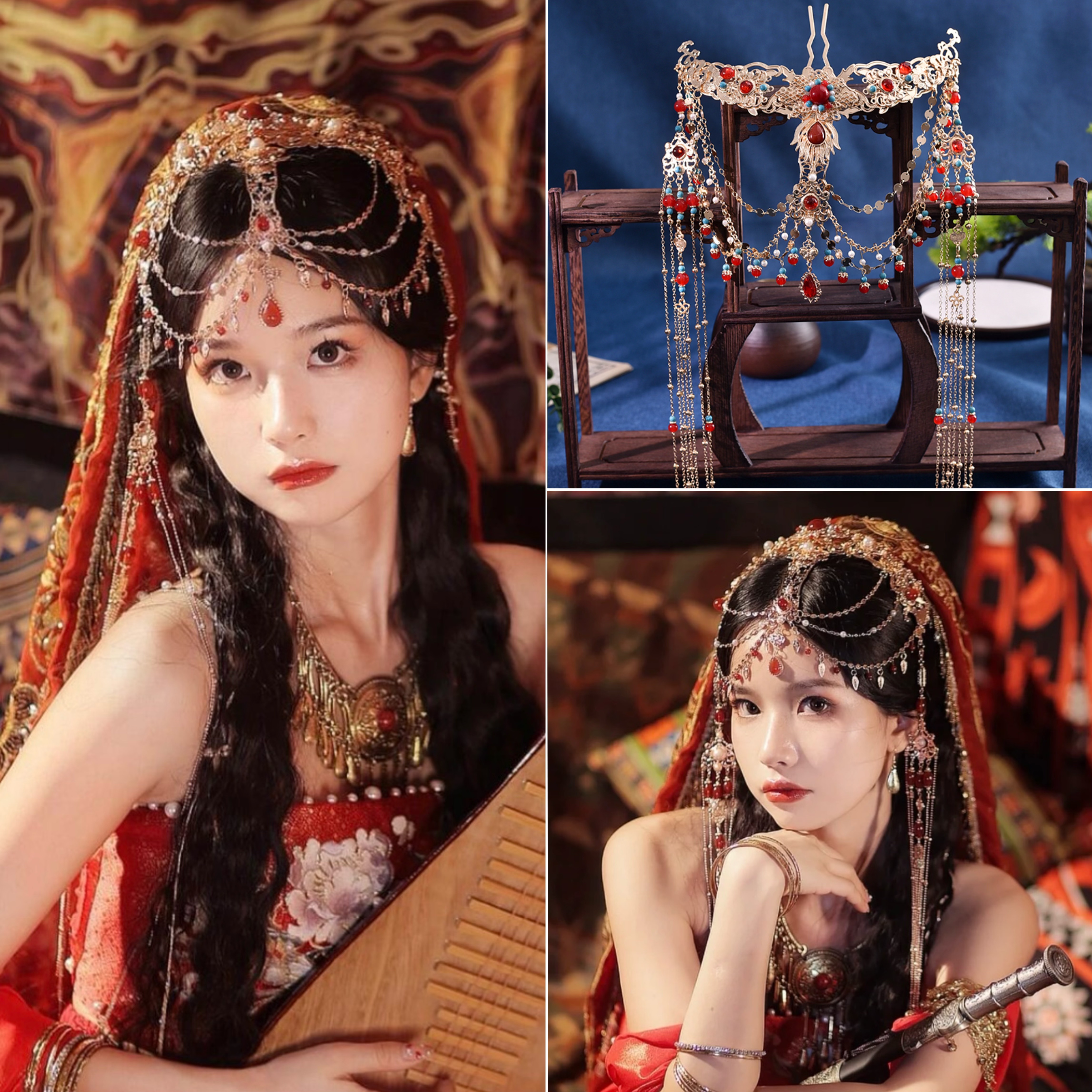 西域汉服额饰敦煌舞姬流苏公主