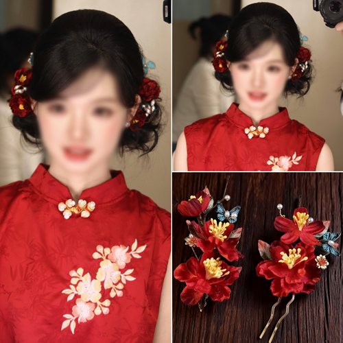 新中式订婚盘发头饰秀禾服新娘头饰发饰女古风配中式旗袍发夹侧边