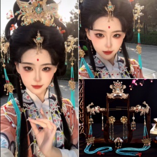 楚国风头饰异域风敦煌新款头饰百搭景蓝发冠发钗配饰汉服古风发饰