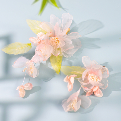 粉色缠花绢花侧边夹古风发饰原创