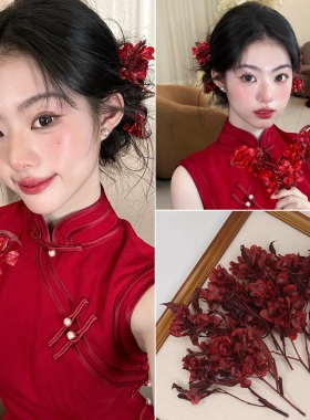 永生花迎客豆新中式新娘头饰干花